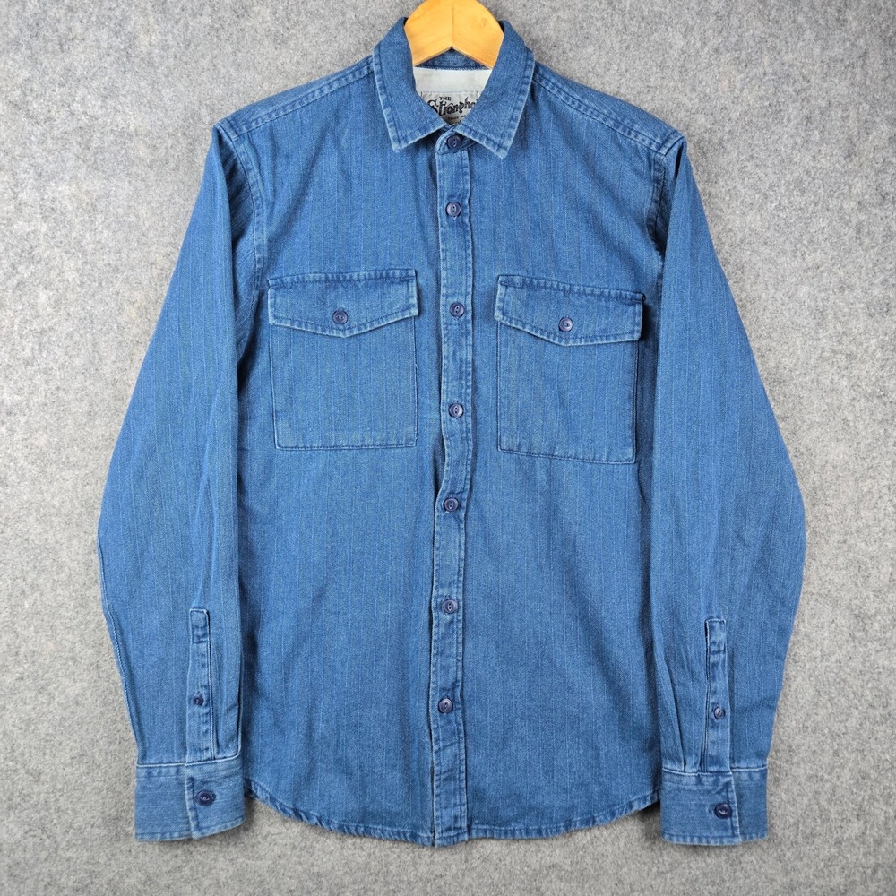 The Stronghold Herringbone Denim Shirt Mens XS Blue Workwear Utility Western